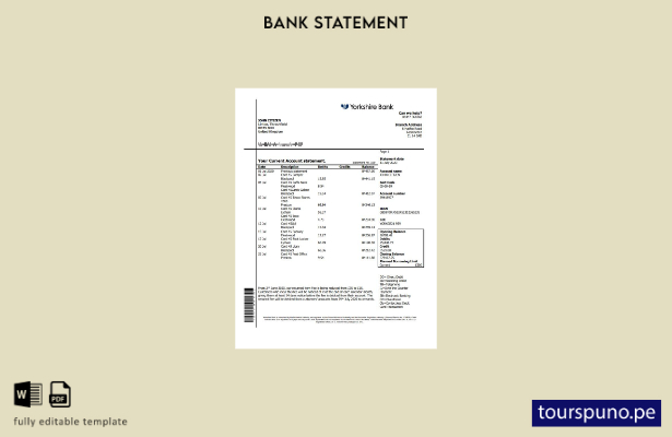 listo para imprimir plantilla de word   extracto bancario de Yorkshire del Reino